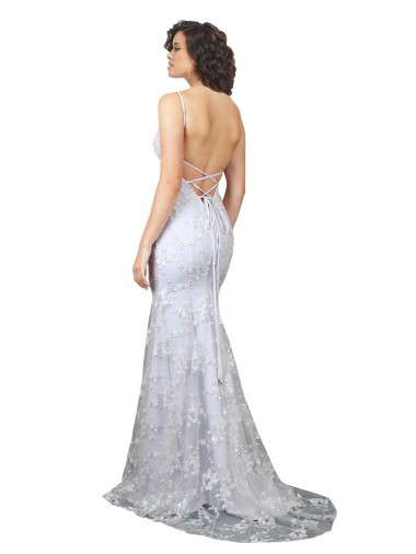Bianco Stile sirena Alto Collo Crespo Elastico Paillettes Tulle Lunga Formali Abiti da damigella donore / Abiti da sera / Abiti da ballo Fabbrica