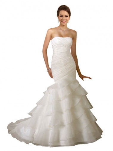 Bianco Stile sirena Innamorato Tulle Abiti da sposa Fabbrica