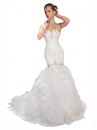 Bianco Stile sirena Innamorato Tulle Abiti da sposa Fabbrica