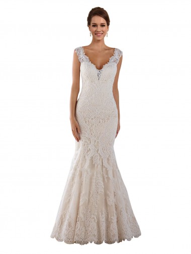 Bianco Stile sirena Scollatura a V Pizzo Abiti da sposa Fabbrica