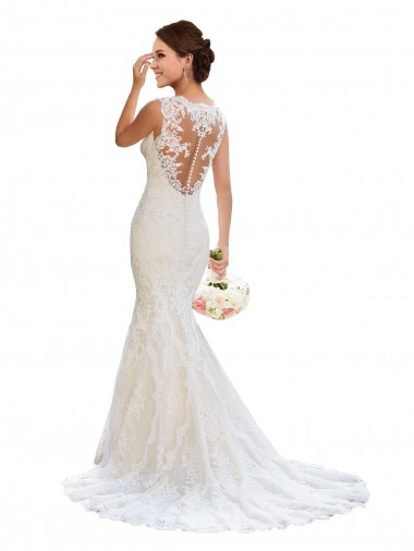Bianco Stile sirena Scollatura a V Pizzo Abiti da sposa Fabbrica
