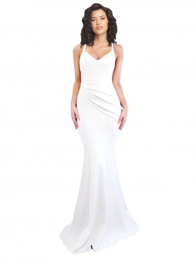 Bianco Stile sirena Sottili Alto Collo Crespo Elastico Lunga Formali Abiti da damigella donore / Abiti da sera / Abiti da ballo Fabbrica