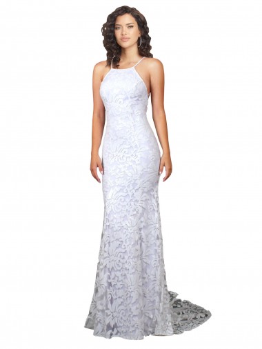 Bianco Tubino Alto Collo Sweep treno Pizzo Abiti da sposa Fabbrica