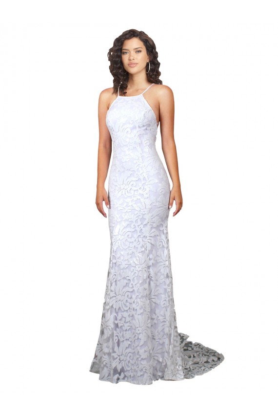 Bianco Tubino Alto Collo Sweep treno Pizzo Abiti da sposa Fabbrica
