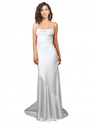 Bianco Tubino Cappuccio Sweep treno Raso Setoso Semplice Spiaggia Abiti da sposa Fabbrica