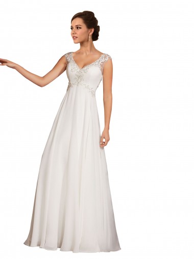 Bianco Tubino Scollatura a V Chiffona Pizzo Abiti da sposa Fabbrica