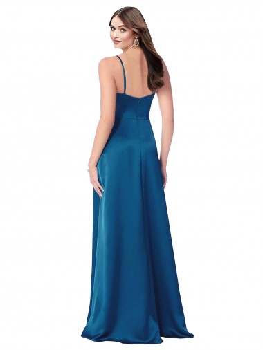 Blu Pavone Linea A Sottili Cappuccio Raso Setoso Lunga Formali Abiti da damigella donore / Abiti da sera / Abiti da ballo Fabbrica