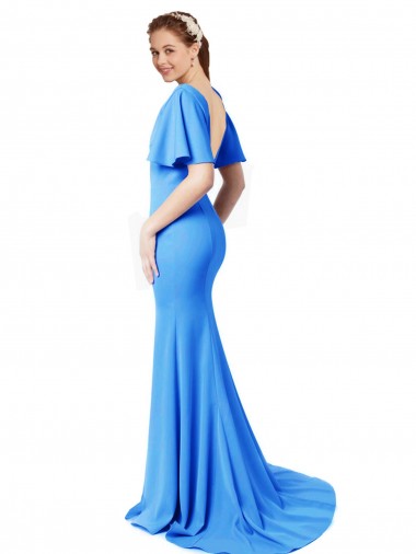 Blu Pavone Stile sirena Scollatura a V Sweep treno Crespo Elastico Lunga Abiti da damigella donore / Abiti da ballo Fabbrica