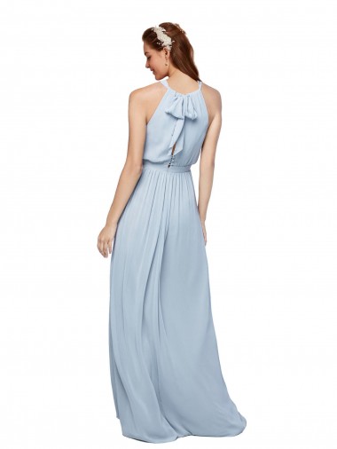 Blu Reale Linea A Alto Collo Chiffona Lunga Abiti da damigella donore Fabbrica