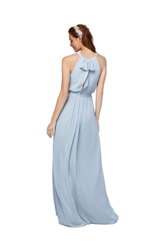 Blu Reale Linea A Alto Collo Chiffona Lunga Abiti da damigella donore Fabbrica