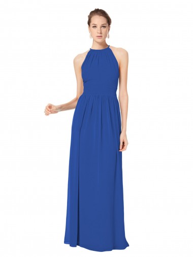 Blu Reale Linea A Capestro Chiffona Lunga Abiti da damigella donore Fabbrica
