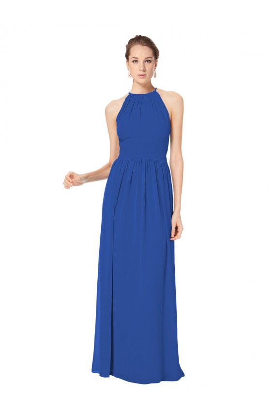 Blu Reale Linea A Capestro Chiffona Lunga Abiti da damigella donore Fabbrica