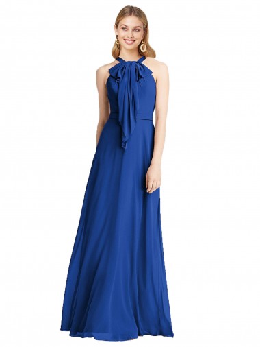 Blu Reale Linea A Capestro Chiffona Lunga Abiti da damigella donore Fabbrica