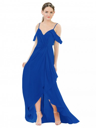 Blu Reale Linea A Scollatura a V Chiffona Lunga Abiti da damigella donore Fabbrica