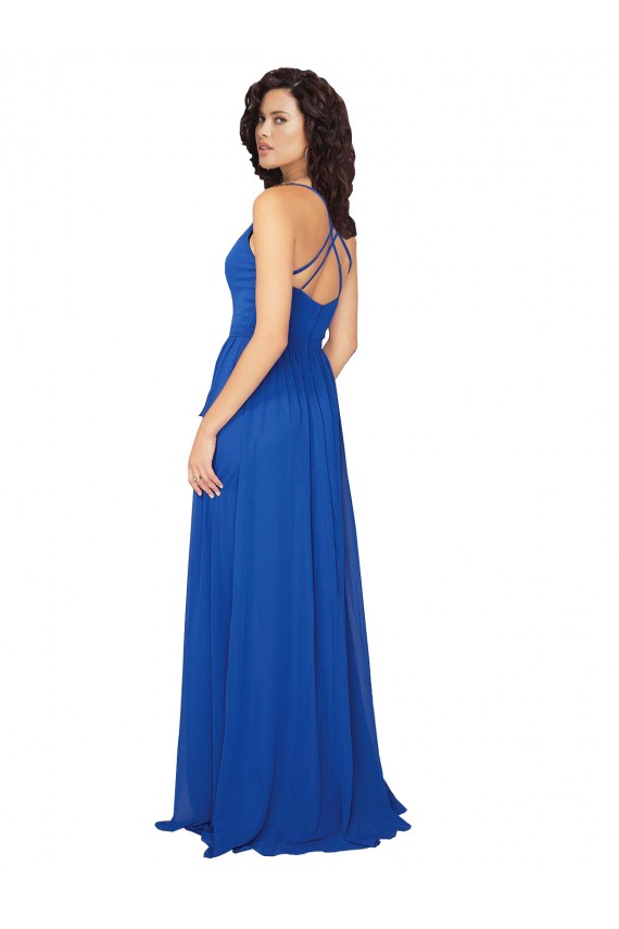 Blu Reale Linea A Scollatura a V Chiffona Lunga Abiti da damigella donore Fabbrica