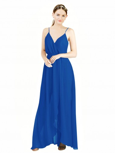 Blu Reale Linea A Sottili Scollatura a V Chiffona Lunga Abiti da damigella donore Fabbrica