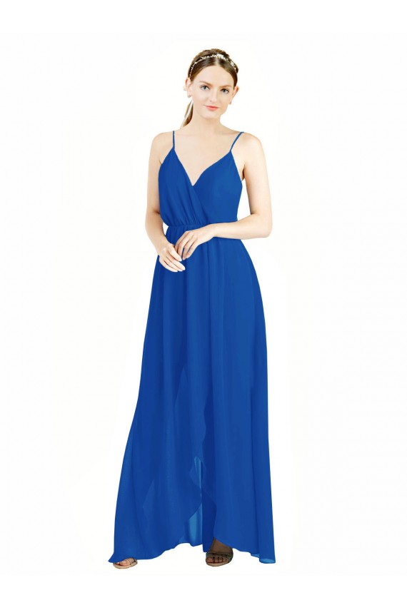 Blu Reale Linea A Sottili Scollatura a V Chiffona Lunga Abiti da damigella donore Fabbrica