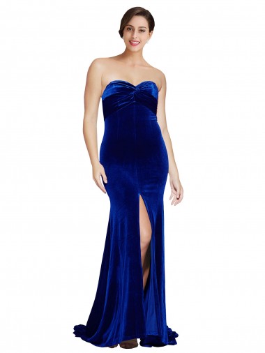 Blu Reale Stile sirena Innamorato Sweep treno Velluto Elastico Lunga Formali Abiti da damigella donore / Abiti da sera / Abiti da ballo Fabbrica