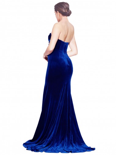 Blu Reale Stile sirena Innamorato Sweep treno Velluto Elastico Lunga Formali Abiti da damigella donore / Abiti da sera / Abiti da ballo Fabbrica