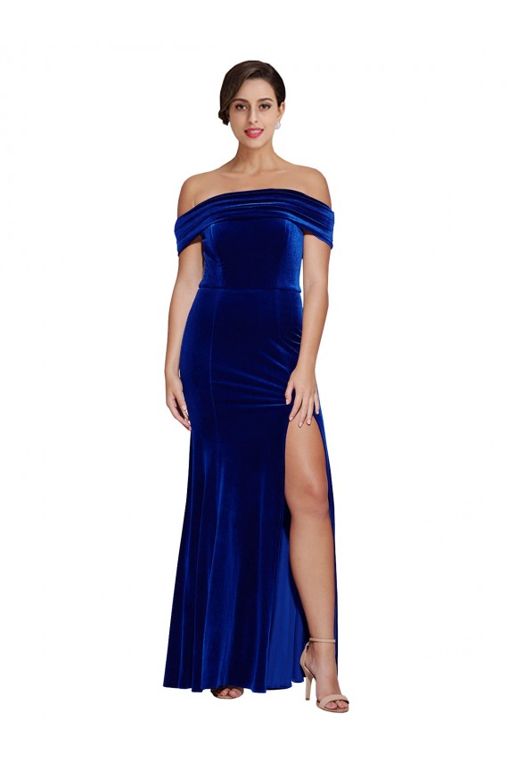 Blu Reale Stile sirena Velluto Elastico Lunga Formali Abiti da damigella donore / Abiti da sera / Abiti da ballo Fabbrica