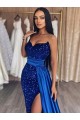 Blu Reale Tubino Innamorato Sweep treno Paillettes Velluto Lunga Abiti da ballo Fabbrica