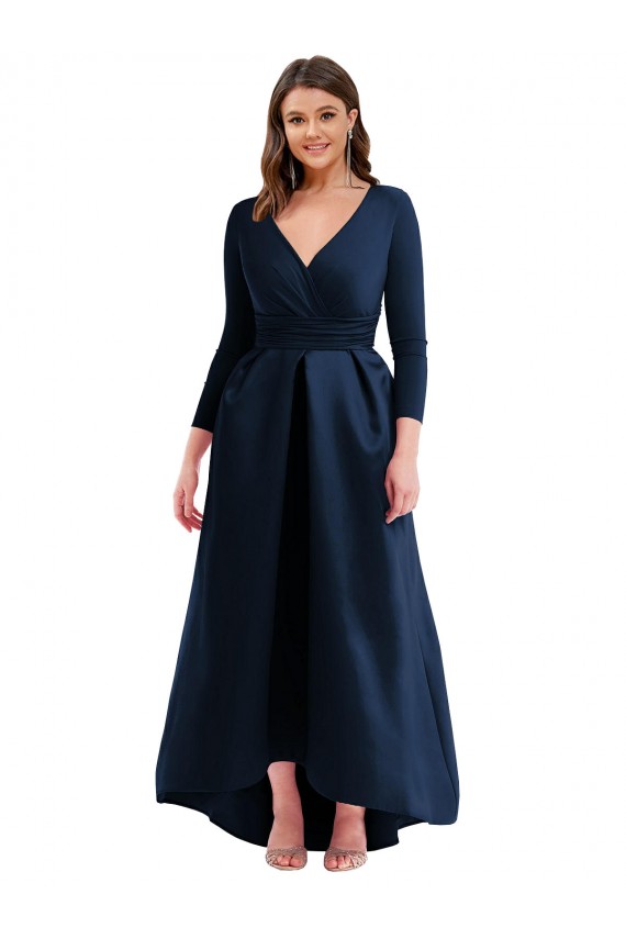 Blu marino scuro Abito da ballo Scollatura a V Spandex Lunga Asimmetrico Formali Abiti da damigella donore / Abiti da sera / Abiti da ballo Fabbrica