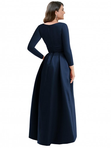 Blu marino scuro Abito da ballo Scollatura a V Spandex Lunga Asimmetrico Formali Abiti da damigella donore / Abiti da sera / Abiti da ballo Fabbrica