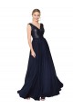 Blu marino scuro Linea A Alto Collo Chiffona Paillettes Lunga Abiti da damigella donore / Abiti da ballo Fabbrica