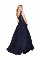Blu marino scuro Linea A Alto Collo Chiffona Paillettes Lunga Abiti da damigella donore / Abiti da ballo Fabbrica