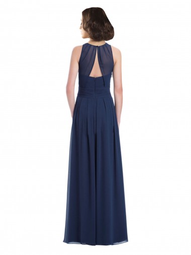 Blu marino scuro Linea A Capestro Chiffona Lunga Abiti da damigella donore Fabbrica