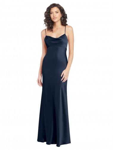Blu marino scuro Linea A Cappuccio Raso Elastico Lunga Formali Abiti da damigella donore / Abiti da sera / Abiti da ballo Fabbrica