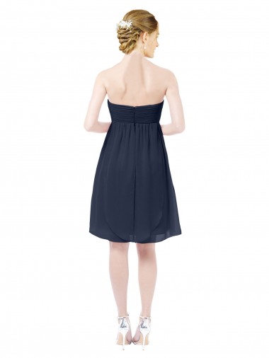 Blu marino scuro Linea A Innamorato Al ginocchio Chiffona Corto Abiti da damigella donore / Abiti da cocktail Fabbrica