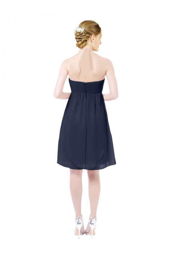 Blu marino scuro Linea A Innamorato Al ginocchio Chiffona Corto Abiti da damigella donore / Abiti da cocktail Fabbrica