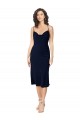 Blu marino scuro Linea A Sottili Cappuccio Midi Raso Setoso Corto Abiti da damigella donore / Abiti da sera / Abiti da cocktail Fabbrica