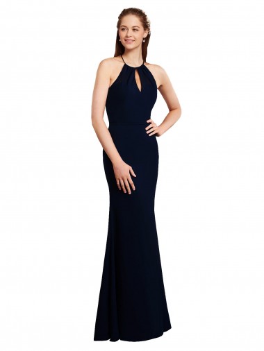 Blu marino scuro Stile sirena Capestro Chiffona Lunga Abiti da damigella donore Fabbrica