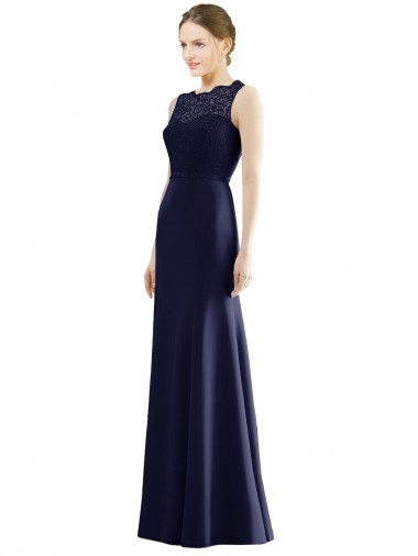 Blu marino scuro Stile sirena Illusione Chiffona Pizzo Lunga Abiti da damigella donore Fabbrica