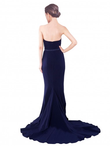Blu marino scuro Stile sirena Innamorato Sweep treno Crespo Elastico Lunga Abiti da damigella donore / Abiti da ballo Fabbrica