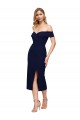 Blu marino scuro Stile sirena Midi Crespo Elastico Corto Abiti da damigella donore / Abiti da sera / Abiti da cocktail Fabbrica