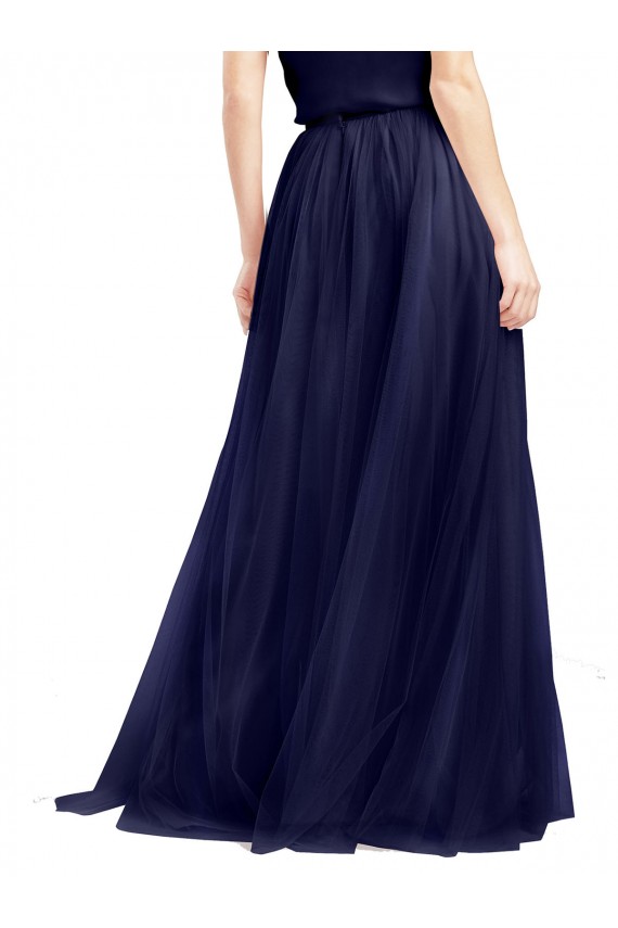 Blu navy 21 Linea A Capestro Alto Collo Tulle Lunga Abiti da damigella donore Fabbrica