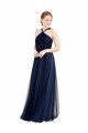 Blu navy 21 Linea A Capestro Tulle Lunga Abiti da damigella donore Fabbrica