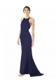 Blu navy Stile sirena Capestro Alto Collo Crespo Elastico Lunga Formali Abiti da damigella donore / Abiti da sera / Abiti da ballo Fabbrica
