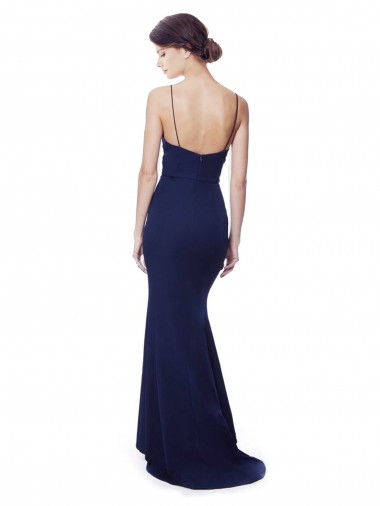 Blu navy Stile sirena Sottili Alto Collo Crespo Elastico Lunga Formali Abiti da damigella donore / Abiti da sera / Abiti da ballo Fabbrica