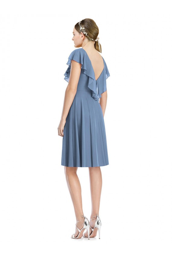 Blu polveroso Linea A Scollatura a V Al ginocchio cocktail Chiffona Corto Abiti da damigella donore Fabbrica