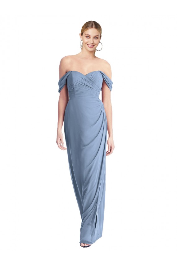 Blu polveroso Stile sirena Chiffona Lunga Abiti da damigella donore Fabbrica