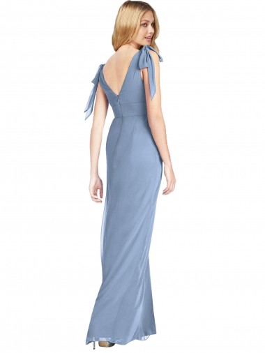 Blu polveroso Stile sirena Scollatura a V Chiffona Lunga Abiti da damigella donore Fabbrica
