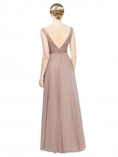 Blush Linea A Scollatura a V Tulle Lunga Abiti da damigella donore Fabbrica