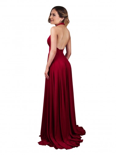 Borgogna Linea A Capestro Scollatura a V Spandex Lunga Formali Abiti da damigella donore / Abiti da sera / Abiti da ballo Fabbrica