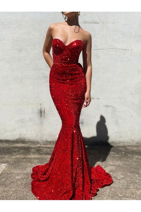 Borgogna Stile sirena Innamorato Paillettes Velluto Lunga Abiti da ballo Fabbrica