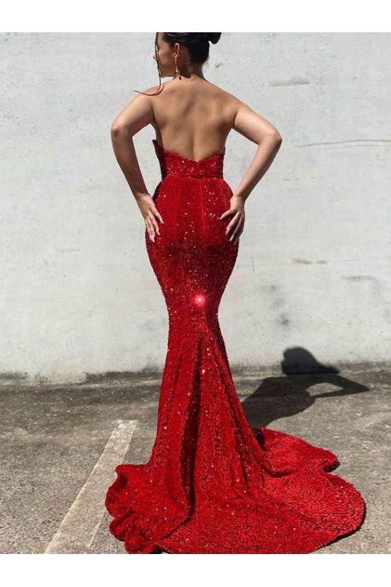 Borgogna Stile sirena Innamorato Paillettes Velluto Lunga Abiti da ballo Fabbrica