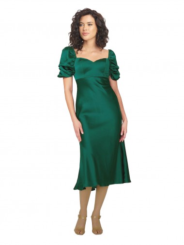 Cacciatore verde Linea A Innamorato Midi Raso Setoso Corto Abiti da damigella donore / Abiti da sera / Abiti da ballo Fabbrica